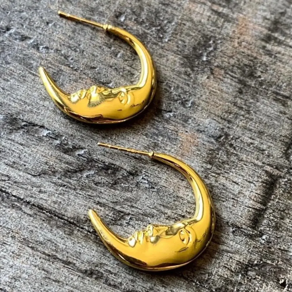 NEW Crescent Moon Face Statement Earrings - Picture 10 of 15